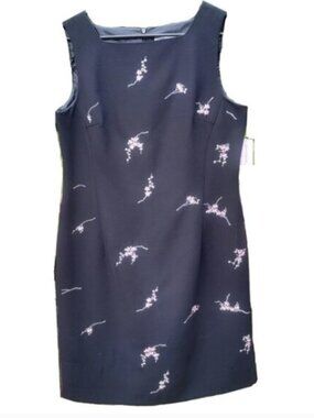 Fully Lined Black Dress Pink/White Embriodered (Sz 14)